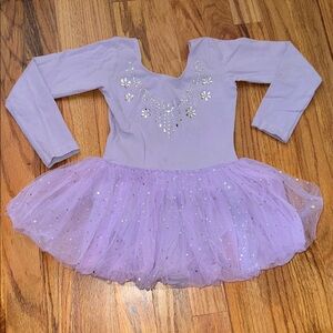 Purple Long Sleeve Tutu Dress with Crystals